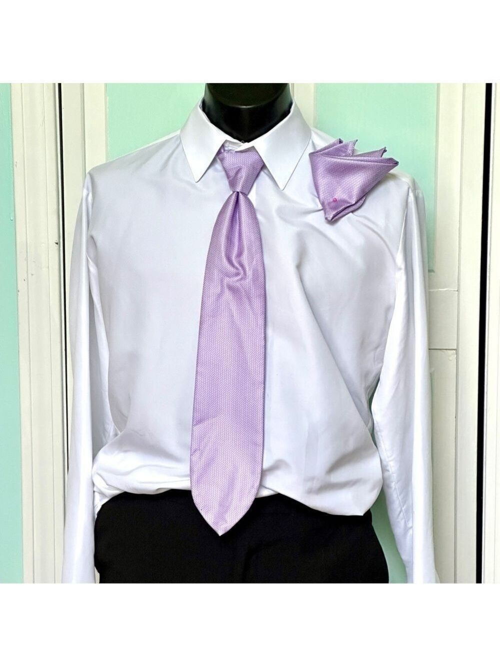 Lavender Light Purple Lilac Tie Wedding Prom Herringbone Pre Tied Pocket Square